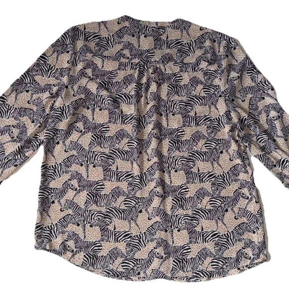 J. Crew Factory Band Collar Button Up Top Animal Print Zebra Print Women’s L - Picture 6 of 7